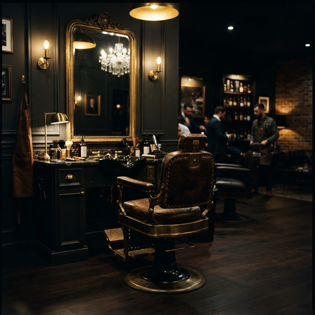 Luxury barbershop interior at Carmen & Lilo's in Toronto